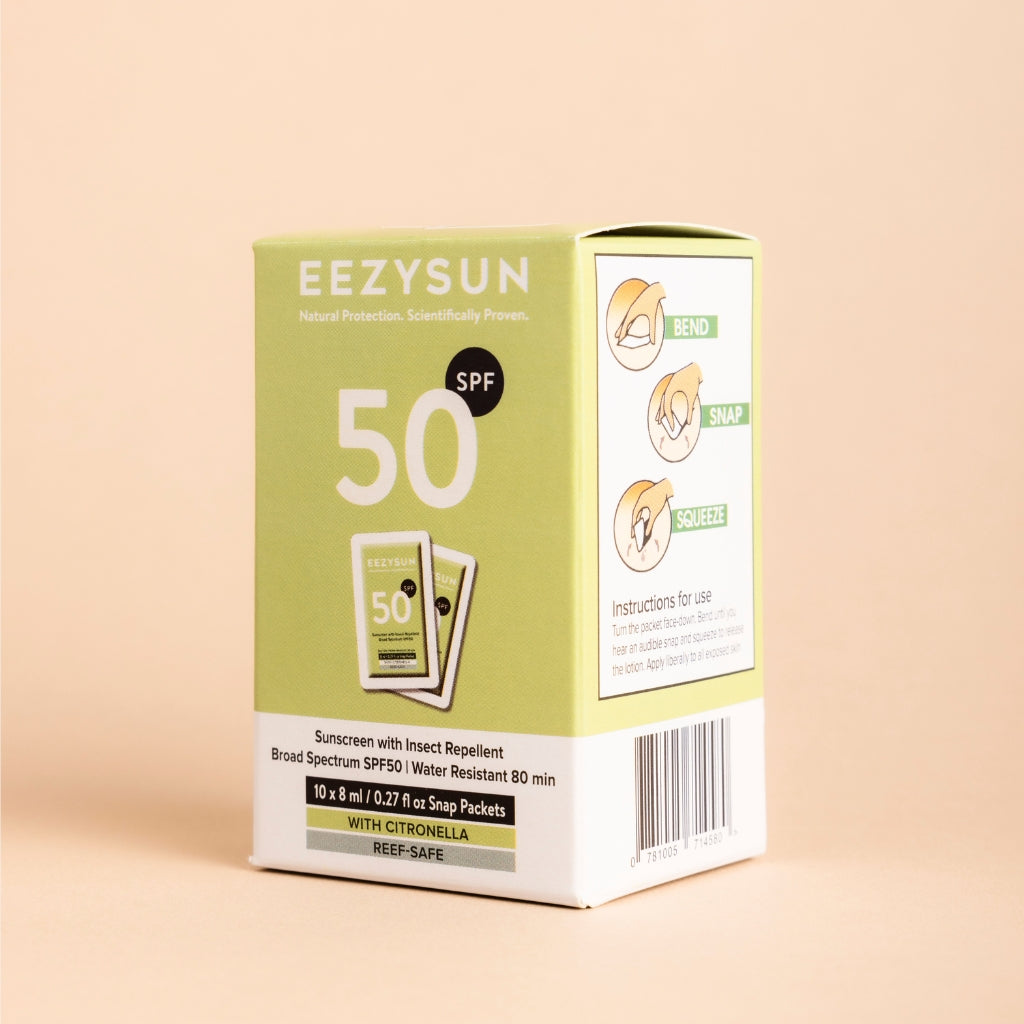 Travel-Size SPF 50 with Insect Repellent Snap Sachets